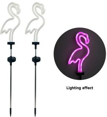 Inspired Living Solar Flamingo Garden Lights Waterproof LED Outdoor Pathway Stake Decor c 2pcs