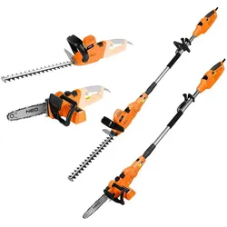 Topex, Kettensäge, 2-in-1 Gartengerät mit Ausleger: 750W 250mm Kettensäge + 550W 460mm Heckenschere (Akku Kettensäge)