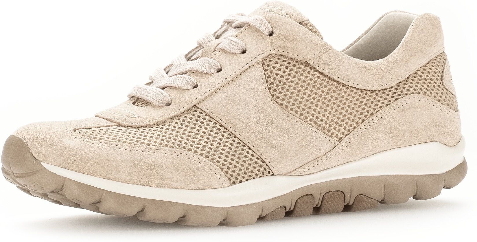 Keilsneaker GABOR, Damen, Gr. 41, Textil, beige, Textil, Veloursleder, Schuhe Keilsneaker, Freizeitschuh, Halbschuh, Schnürschuh mit Logoschriftzug beige 41, Textil