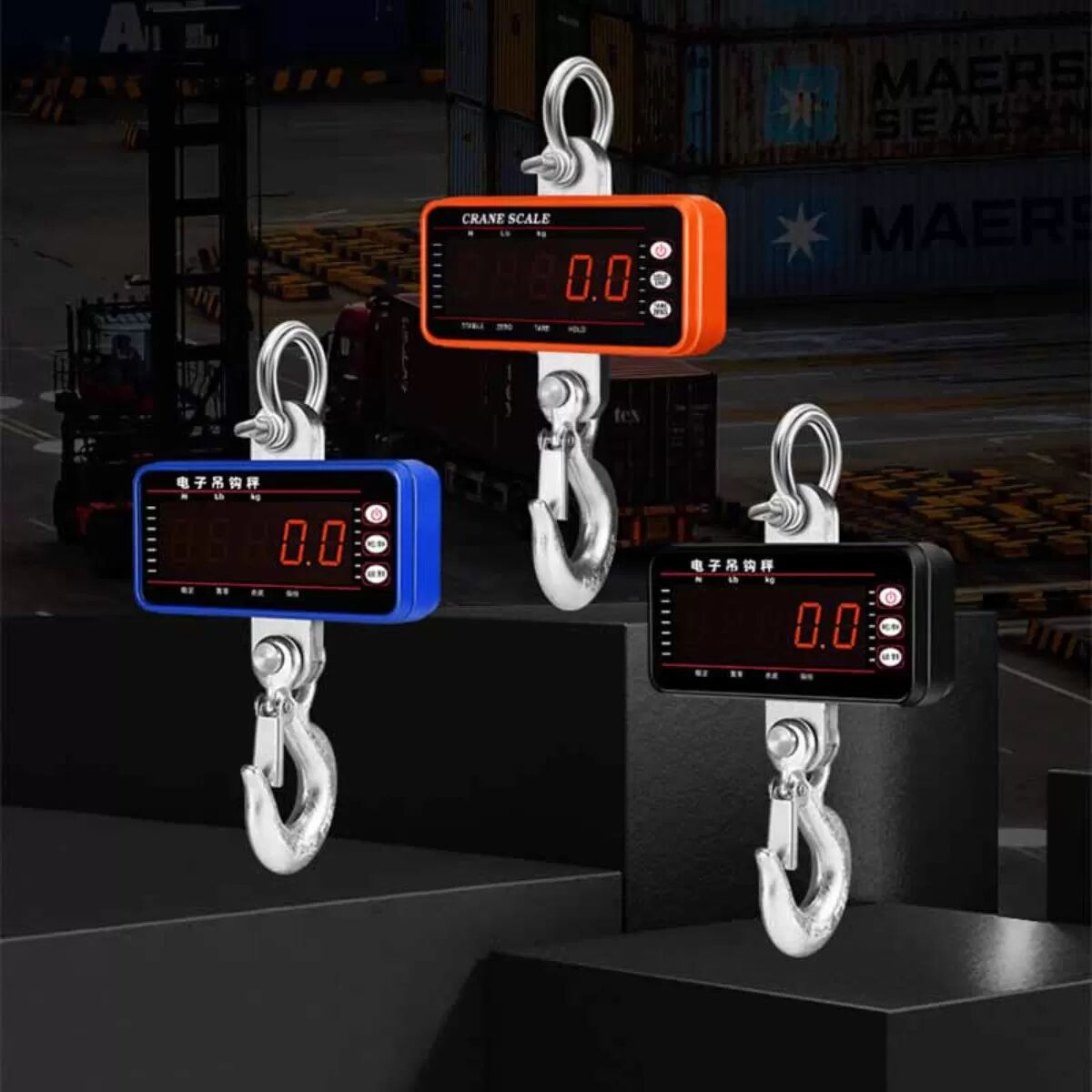 INF 500kg LED Display Digitale Hängewaage - Batteriebetriebene Kranwaage Blau