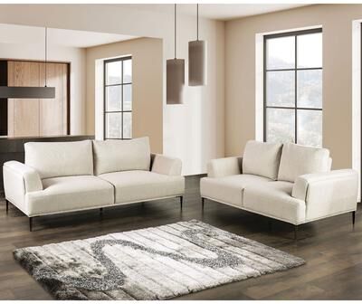 Furniture of America Paola Mid-Century Modern 2-Piece Beige Chenille Adjustable Sofa Setwith Extendable Back