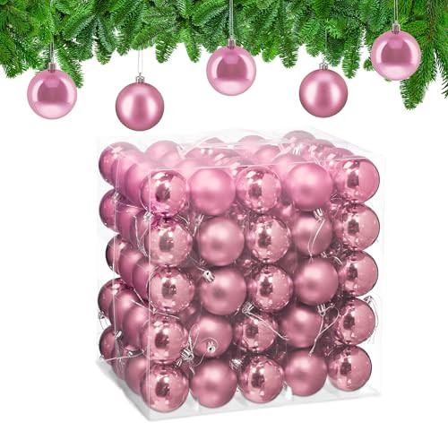 Relaxdays Kerstballen Set van 100, Roze, Kunststof, Diameter: 6 cm