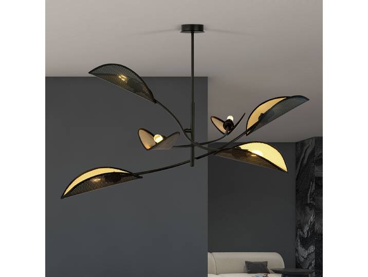 Plafonnier Lotus 102 x 51 x 102cm Noir/Noir/Doré 6 Tissu mélangé Ampoule électrique E14