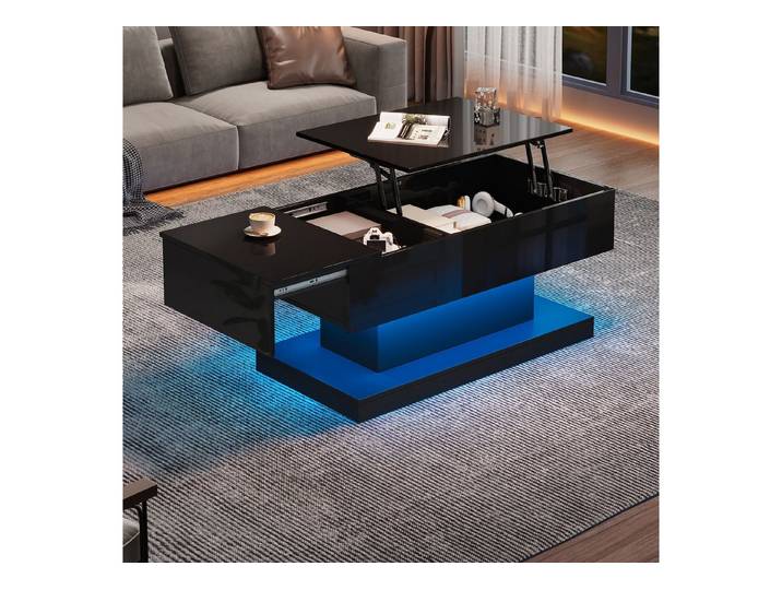 REDOM Couchtisch Kaffeetisch Sofatisch Beistelltisch Teetisch (Hochglanz-Lift-Teetisch, 1-St., mit LED-Beleuchtung), mit hydraulischer Lift und Stauraum