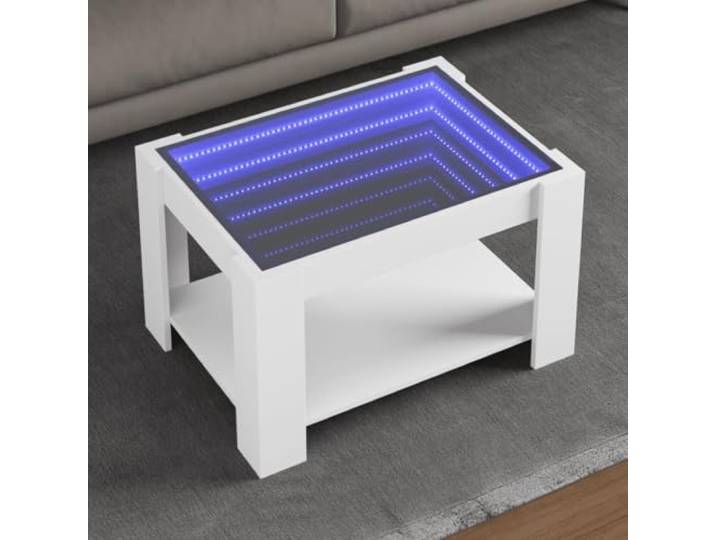 HEFZGDB LED Couchtisch mit RGB Infinity Spiegel Beleuchtung Weiß 73x53x45 cm Holzwerkstoff Beistelltisch Wohnzimmer