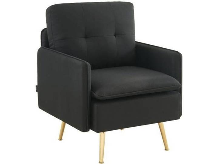 Fauteuil ADAM en tissu noir avec piètement en métal doré - BAÏTA