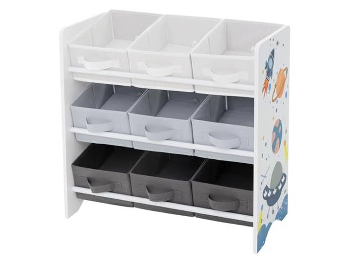 Joyz Kinderregal, Weltraum, 62,5x29,5x60 cm, Weiß, Spielzeugregal mit 9 Aufbewahrungsboxen aus Vliesstoff, Kinder-Bücherregal mit 3 Etagen, Kinderzimmerregal Aufbewahrungsregal Spielzeug Organisator