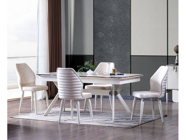 Xlmoebel Essgruppe Modernes 7-teiliges Esstisch-Set mit 6 Polsterstühlen aus Holz, (Esstisch-Set, 7-tlg., 7-teiliges Set), Made in Europa