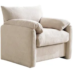 SESSEL Chenille Beige 96 cm Lounge Sessel mit Armlehnen und breiter Sitzfläche für Wohnzimmer