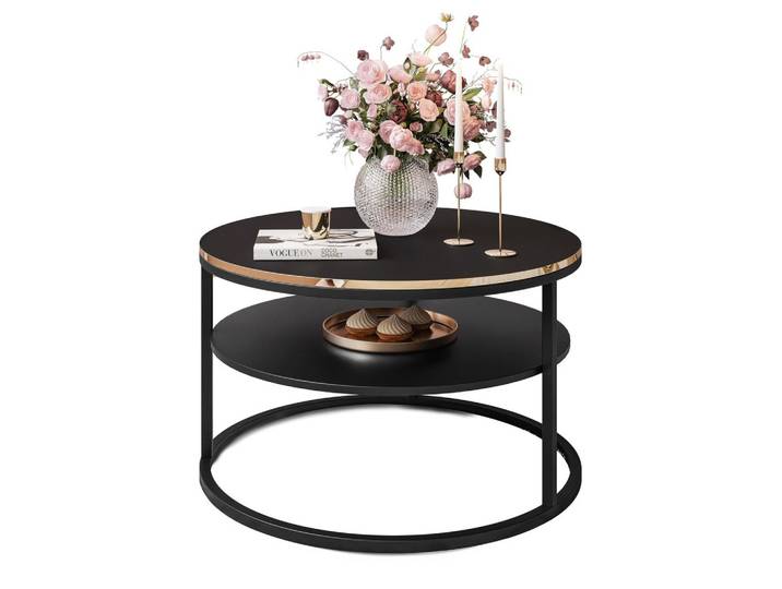 COREIL runder Couchtisch mit Ablage Schwarz / Schwarz matt