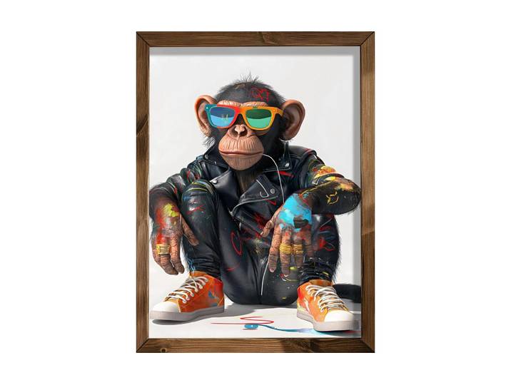 Wandbild Wallxpert Schimpanse mit Brille , bunt (farbe bild(er): mehrfarbig), B:35cm H:47cm T:3,5cm, Holz, MDF, Bilder, Wandbild