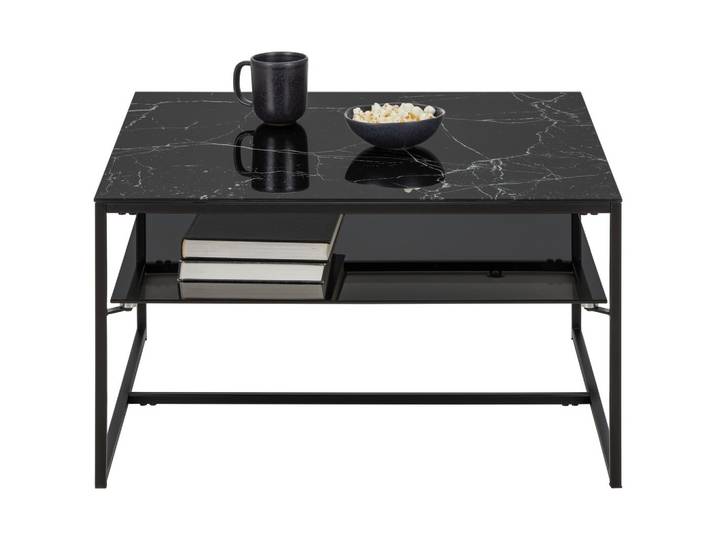 Couchtisch 75/43/75 cm quadratisch Schwarz Metall, Glas