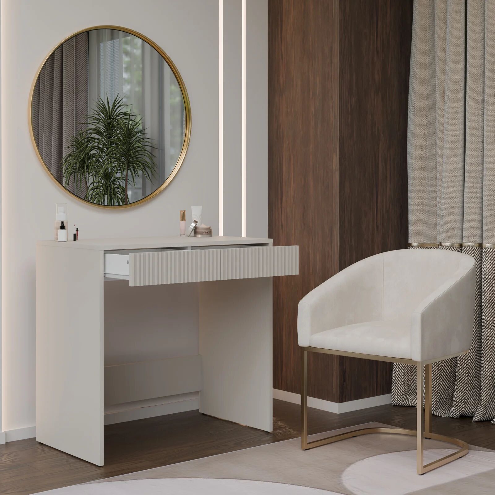 garneroarredamenti Scrivania scrittoio consolle 81x50cm 2 cassetti cannettato beige cashmere Purpuri