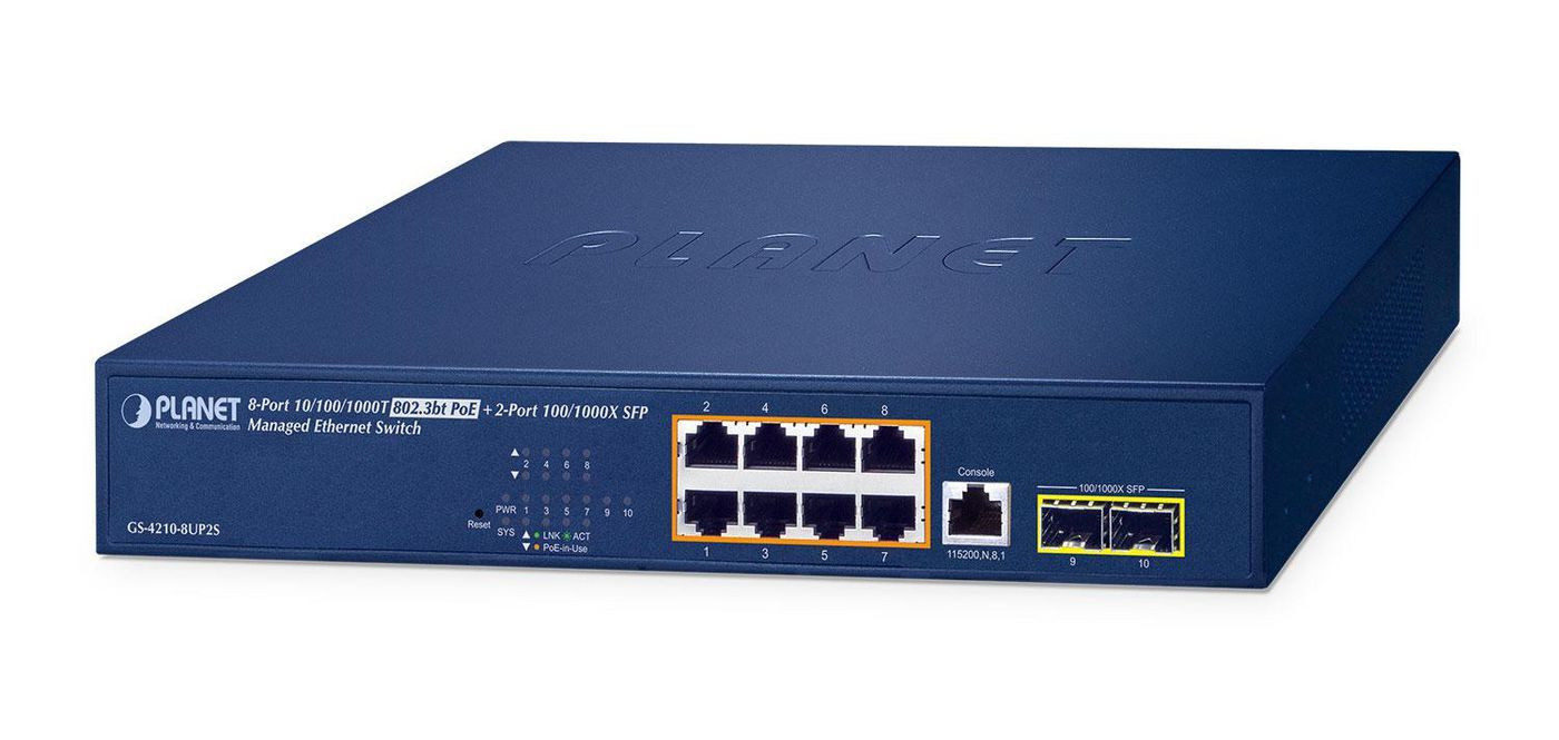 Planet GS-4210-8UP2S 8-Port PoE++ Managed Switch