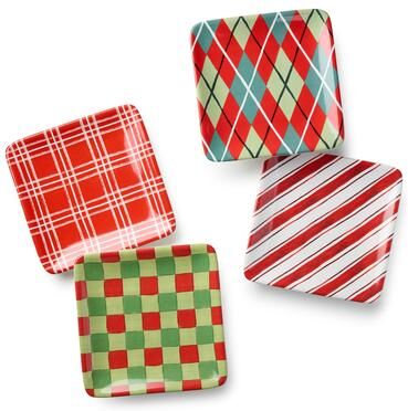 "Certified International Snowman Delight Set of 4 Canape Plate 6in asst. - 6"" L x 6"" W x 0.75"" H"