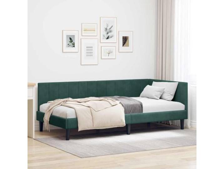 YUOTYRKTEJRSG Stoffbezug L Form Schlafsofa Dunkelgrün 90x200 cm Eckbettgestell mit Kopfteil Dunkelgrün 90x200 cm Samt L-förmig Schlafsofa Lattenrost Platzsparend Modern