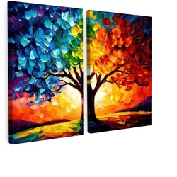 LEINWANDBILD 2er Set Baum - Farbenfroh - Malerei-Look - Abstrakt 80x60 cm