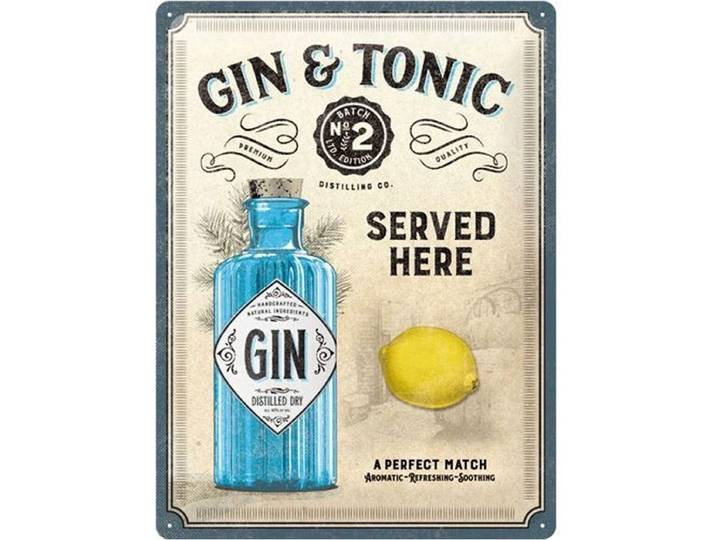 Wandbord - Gin Tonic - Relief uitgevoerd - 30 x 40 cm