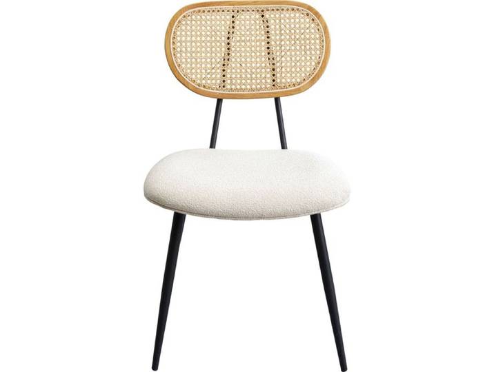Chaise en tissu bouclette crème avec dossier en cannage - ROSALI