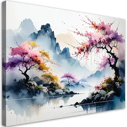 WANDBILD, Japanische Landschaft Fluss Berge Natur
