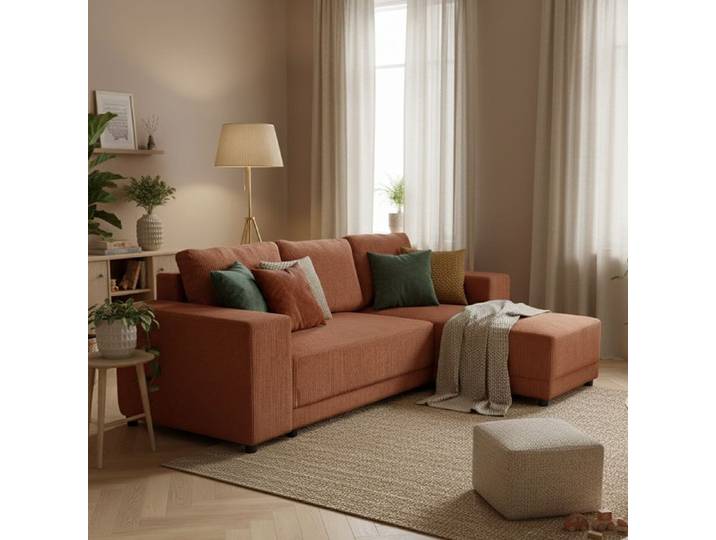 VEGA Canapé d'angle reversible convertible TERRACOTTA (velours côtelé ) - Taille M - 4 places - 254 x 155 x 86