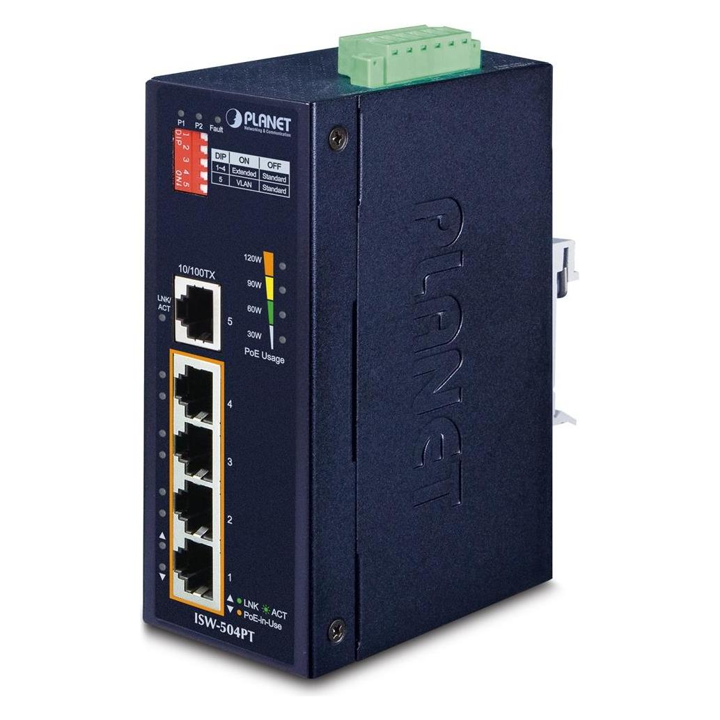 Planet Switch ISW-504PT switch niezarządzalny L2 Fast Ethernet (10/100) obsługa PoE Czarny (5 Ports) (ISW-504PT)
