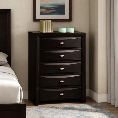 Benjara Simo Tall Dresser Chest, 5 Drawers, Chrome Handles, Modern Black Wood