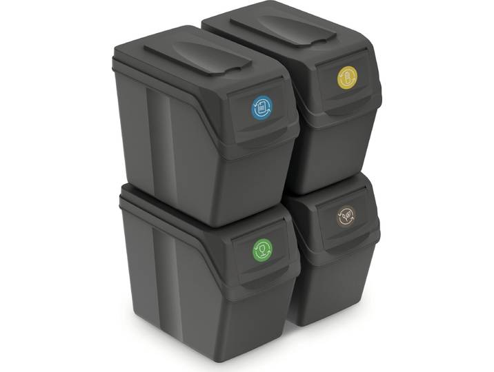 Prosperplast Afvalscheidingprullenbakken - 4-delig - grijs - 20 L per unit - prullenbak - afval scheiden
