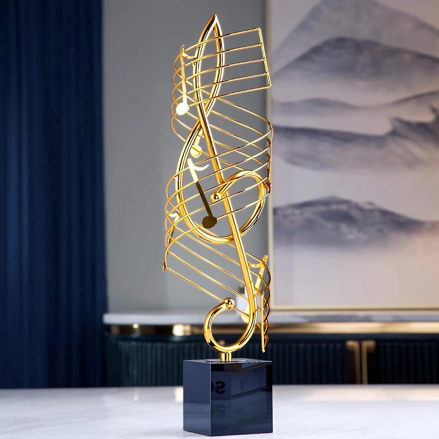 Handgemaakte muzieknoot sculptuur van gouden legering voor op tafel