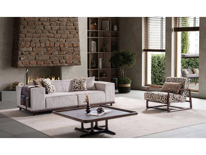 JVmoebel 3-Sitzer Beiges Sofa und Sessel aus hochwertigem Stoff von JVMoebel