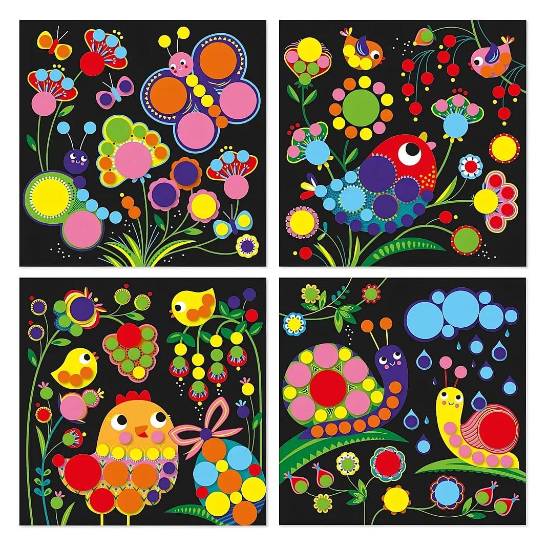 Janod My Arts & Crafts - Ab 3 Jahren - Runde Aufkleber - 4 Bilder - Kreativset für Kinder - Förderung der (J09146)