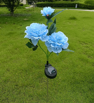 Inspire Curations Solar Peony Flower Garden Lights 3 Head Pink Waterproof LED Outdoor Pathway Decor blue
