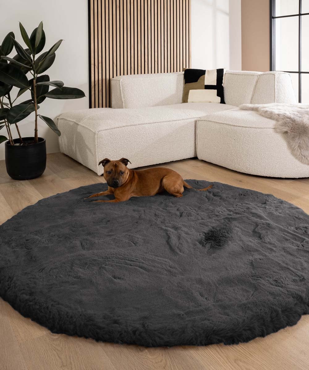 Tapeso Fluffy rond vloerkleed Comfy Deluxe donkergrijs