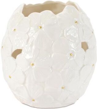 Melrose International White Floral Embossed Ceramic Vase (Set of 2)