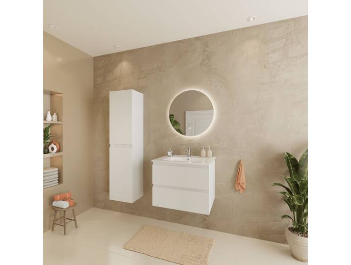 Meuble + Colonne Verona 60cm Blanc Brillant Vasque Blanche