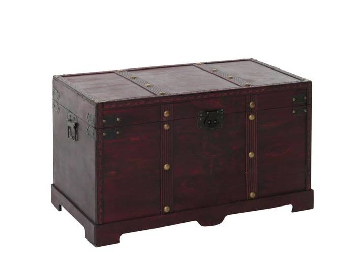 Coffre bois de décoration malle au trésor Valence aspect antiquité 39x67x38cm ~ carré