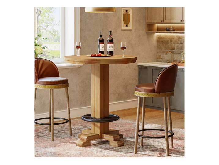 Tribesigns Bartisch Runder Bartisch 95 cm, Stehtisch mit Fußablage (Massivholz, kompakt)