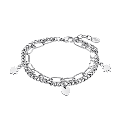Armband LOTUS "Essentials - Sterne Herz", silber (edelstahlfarben), Armbänder, Damen, 20cm, Edelstahl, Armband