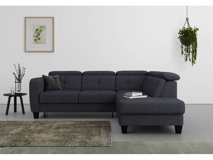 Ecksofa, Struktur weich, Tiefblau, 249×195 cm, Mit Bettfunktion & Bettkasten, Sit & More