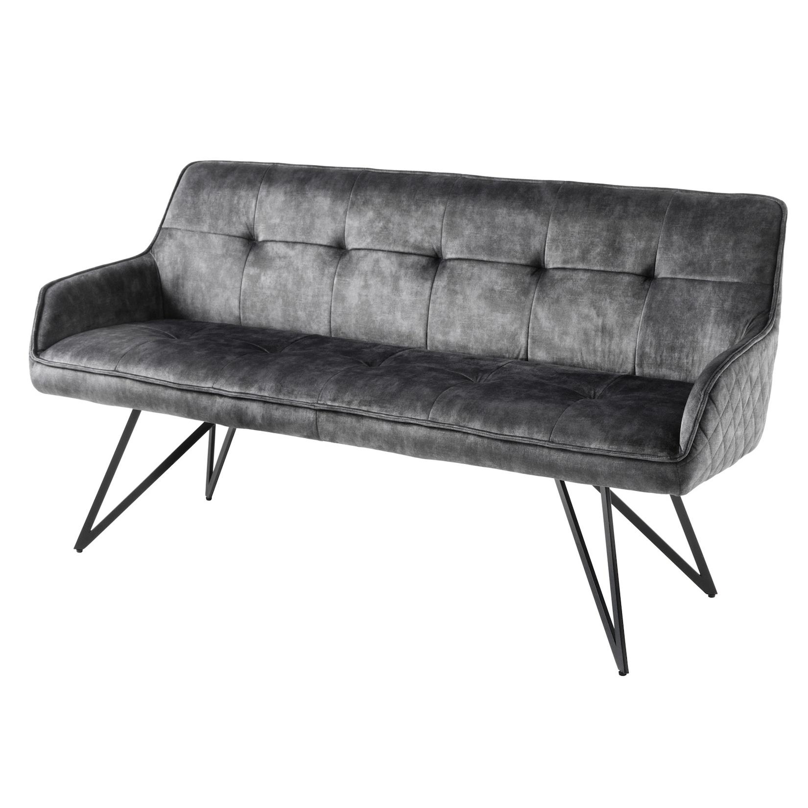 riess-ambiente Sitzbank EUPHORIA - 60cm dunkelgrau Samt Retrostil Ziersteppung Hairpin Legs Metallbeine Armlehnen
