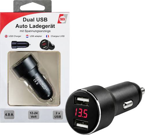 IWH USB-Ladegerät DUAL mit Spannungsanzeige Belastbarkeit Strom max.=4800mA 12 oder 24 V/DC