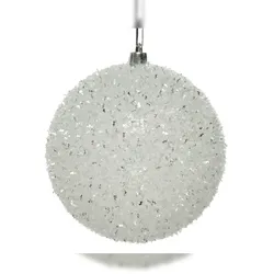 Christmas Decorations 12 Weihnachtskugeln 10cm Kunststoff flauschig Christbaumkugeln weiß transparent