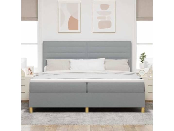 KTHLBRH Boxspringbett mit Matratze hellgrau 200 x 200 cm Verstellbares Kopfteil, ergonomisches Design, strapazierfähiger Stoff, mittlerer Komfort