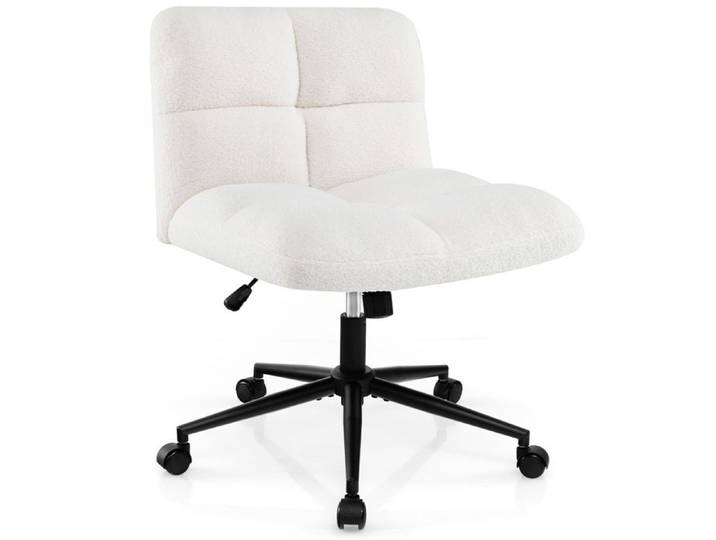 COSTWAY Chaise de Bureau Rembourré à Roulettes Sans Accoudoirs Hauteur d'Assise Réglable 49-57 cm Beige