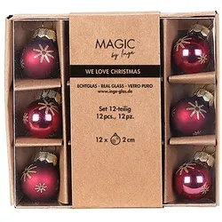 12 Weihnachtskugeln Glas 2cm Glitzer Schneeflocken Motiv Christbaumkugeln Weihnachtsbaumkugeln Christbaumschmuck Weihnachtsbaumschmuck Dunkel Weinrot