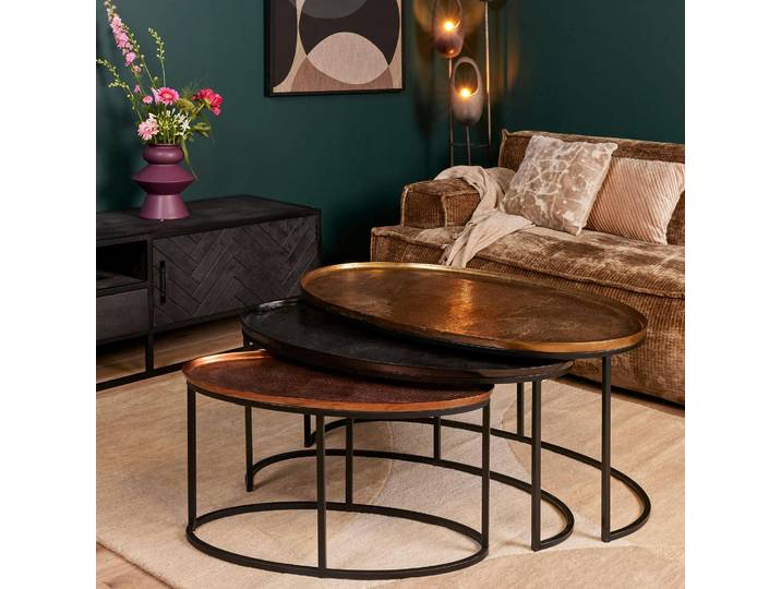 Table basse gigogne ovale aluminium 3 finitions (lot de 3) KANO