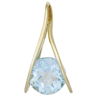 Kettenanhänger JOBO "Anhänger Goldanhänger 20 mm", blau (hellblau, hellblau), Schmuckanhänger, Damen, Gelbgold 375, Kettenanhänger, 9 Karat 375 Gold mit Blautopas