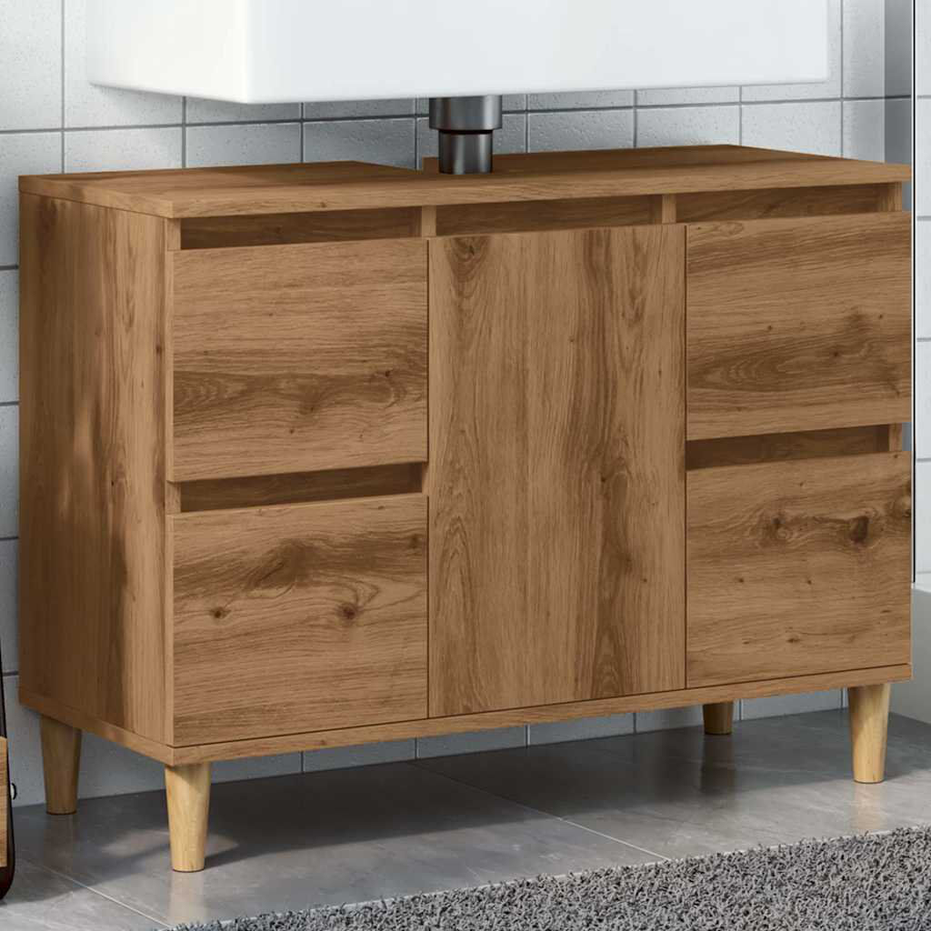Latitude Run Tonsina Freestanding Bathroom Cabinet Artisan Oak/Natural 60cm H X 80cm W X 33cm D