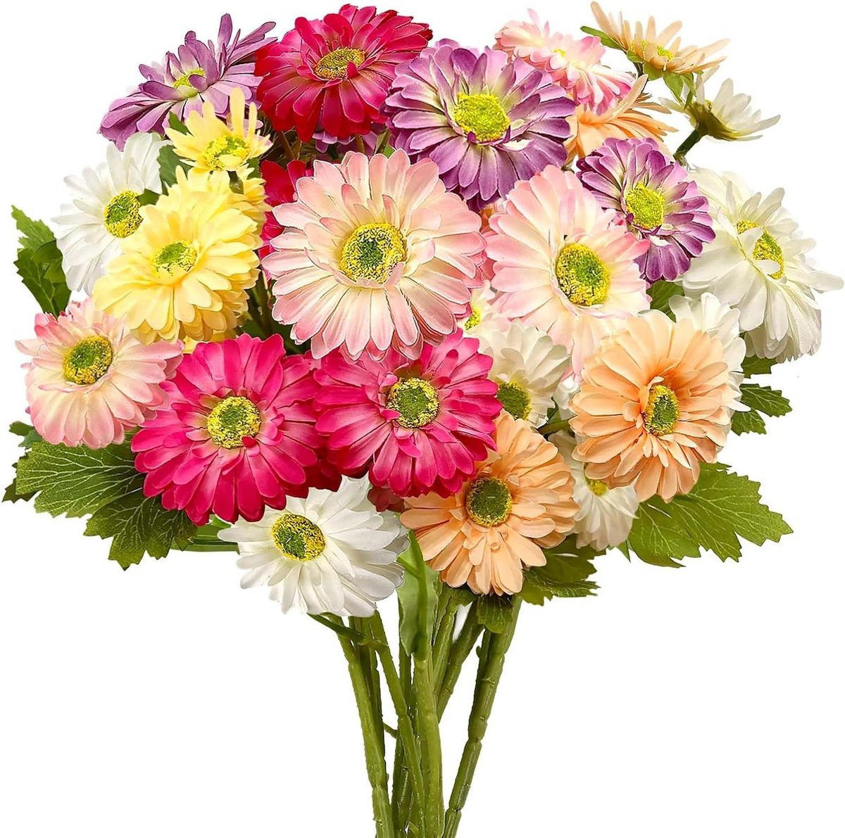 Set van 6 kunstmadeliefjes - Zijden bloemen - Meerkleurig - Hoogte: 60 cm
