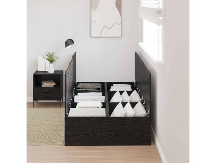 KTHLBRH Bettgestell aus Eichenholz, Schwarz, 80 x 200 cm Massivholz, Kiefer, Türen mit Reißverschluss, Griffe aus Leder, modernes Design